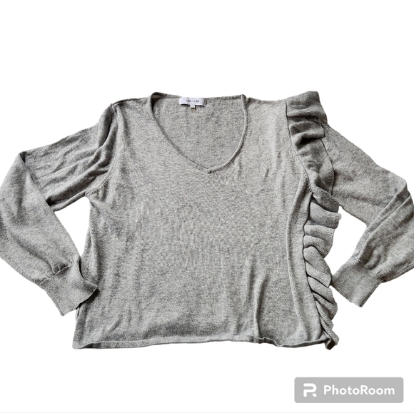 Anthropologie John + Jenn Grey Ruffle Wool Blend Sweater sz M - Picture 2 of 7